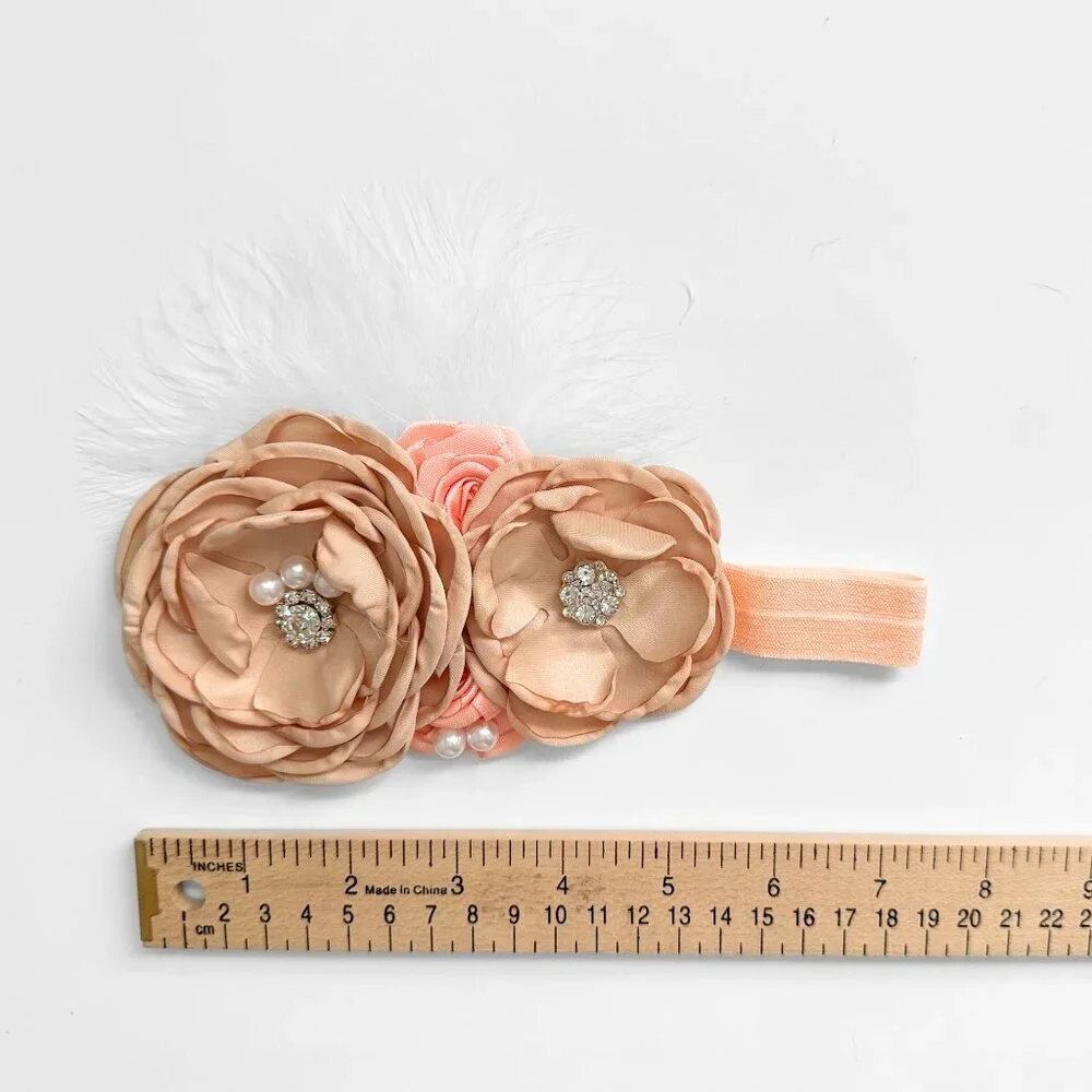 NWT Pretty Vintage Inspired Girls Headband Floral Beaded Feathers Caramelo OS